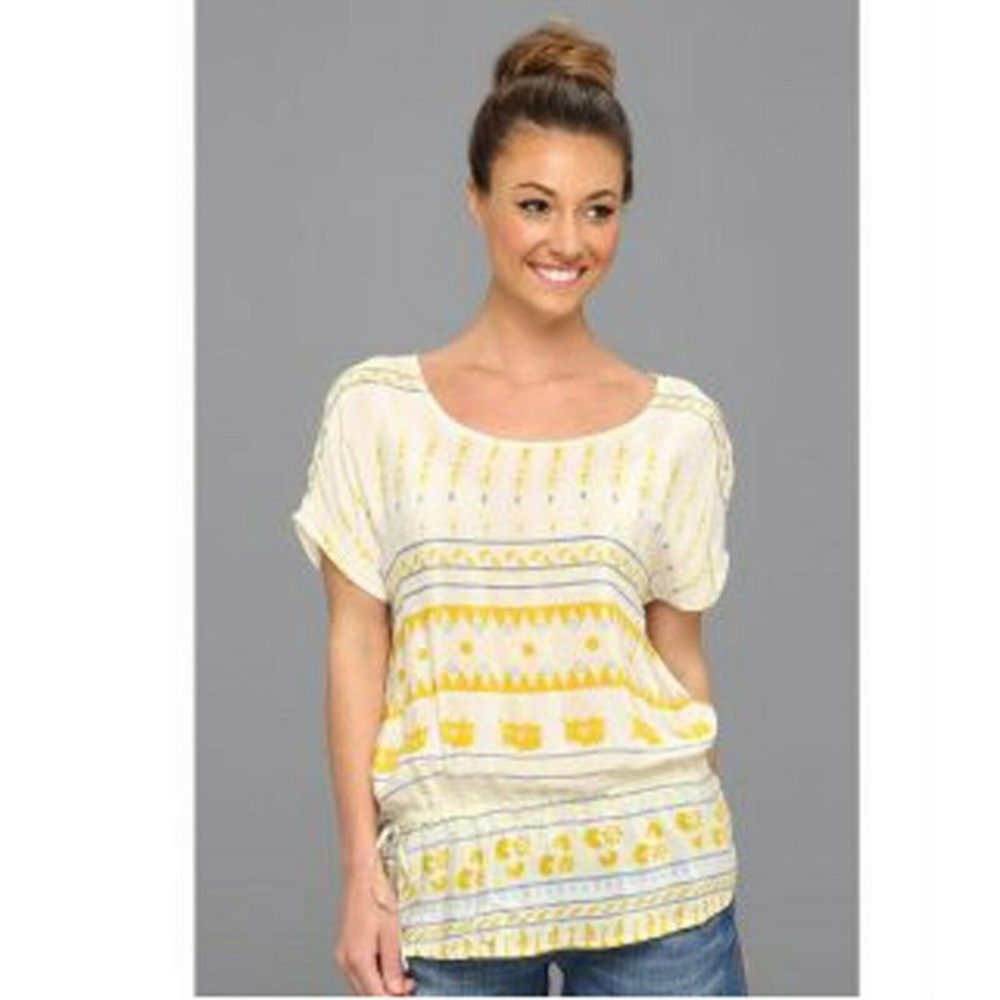 Irving & Fine Lucky Brand Printed Peplum Top M 100% silk